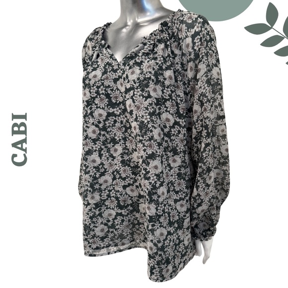 Cabi Floral Boho Blouse Small — Sheer Long Sleeve V-Neck Top - Picture 4 of 8